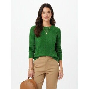 J Crew Wool & Cashmere Blend Green Long Sleeve Crew Neck  Ribbed Cable Sweater M
